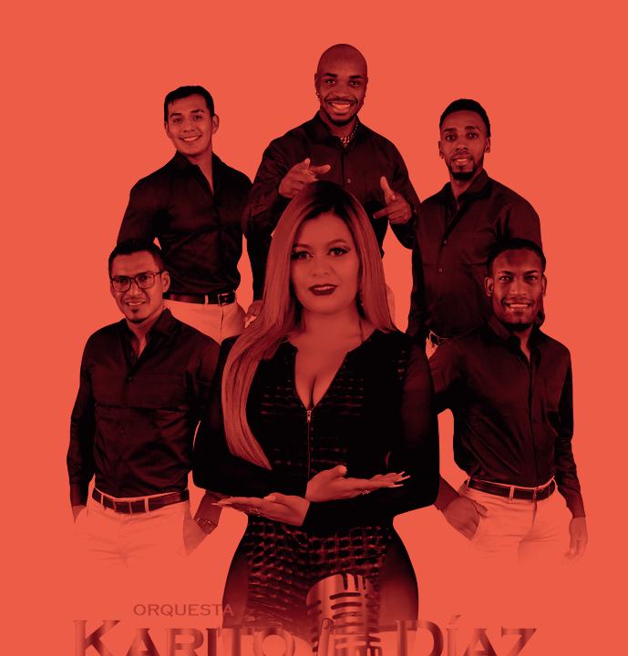 Karito Díaz con los músicos de la orquesta